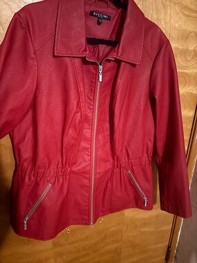 Baccini Women's Bright Red Faux Leather Zip Jacket